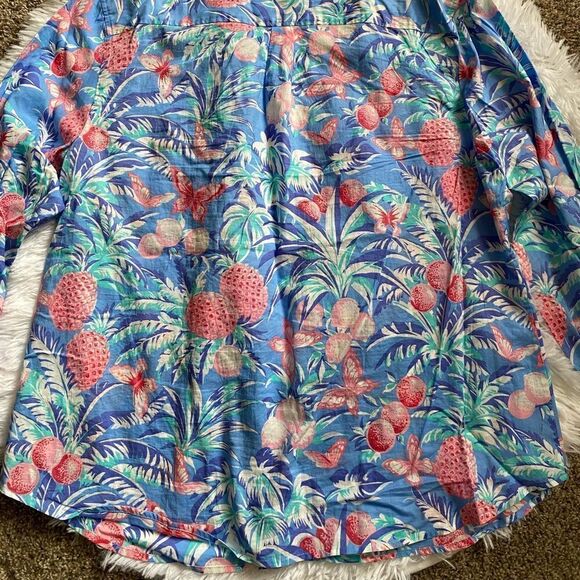 Talbots Floral Pineapple Button Down Top Cotton Womens Size XL Petite - Picture 4 of 9
